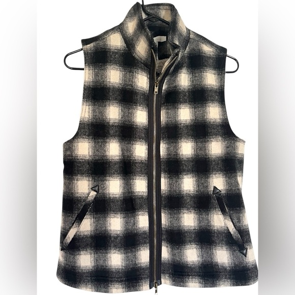 Laju Women's Black and White Plaid Wool Zip-Up Vest Sherpa Lining, Women’s Sz S - Picture 1 of 13